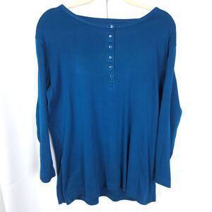 Duluth Womens Medium Blue 3/4 Sleeve Longtail Henley Cotton T Shirt Tee